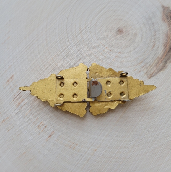 Antique Gold-tone & Green Rhinestone Belt Buckle - Picture 3 of 6